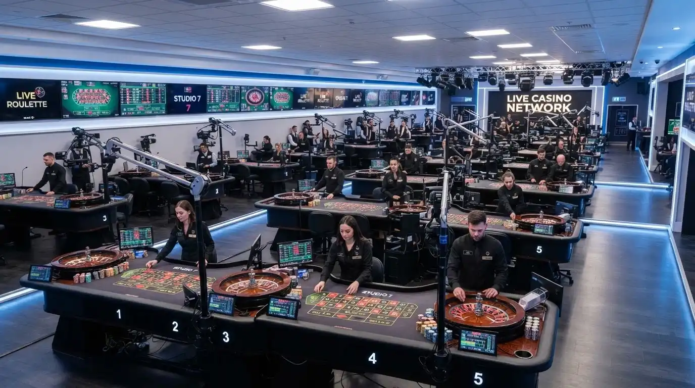 Estudio de retransmisión de Evolution Gaming con mesas de ruleta en vivo